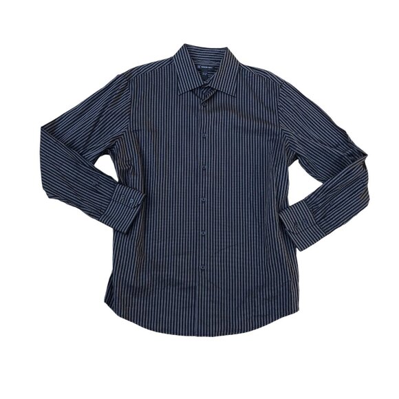 INC International Concepts Button Down Dress Shirt LARGE Men's Striped Black - Picture 1 of 4